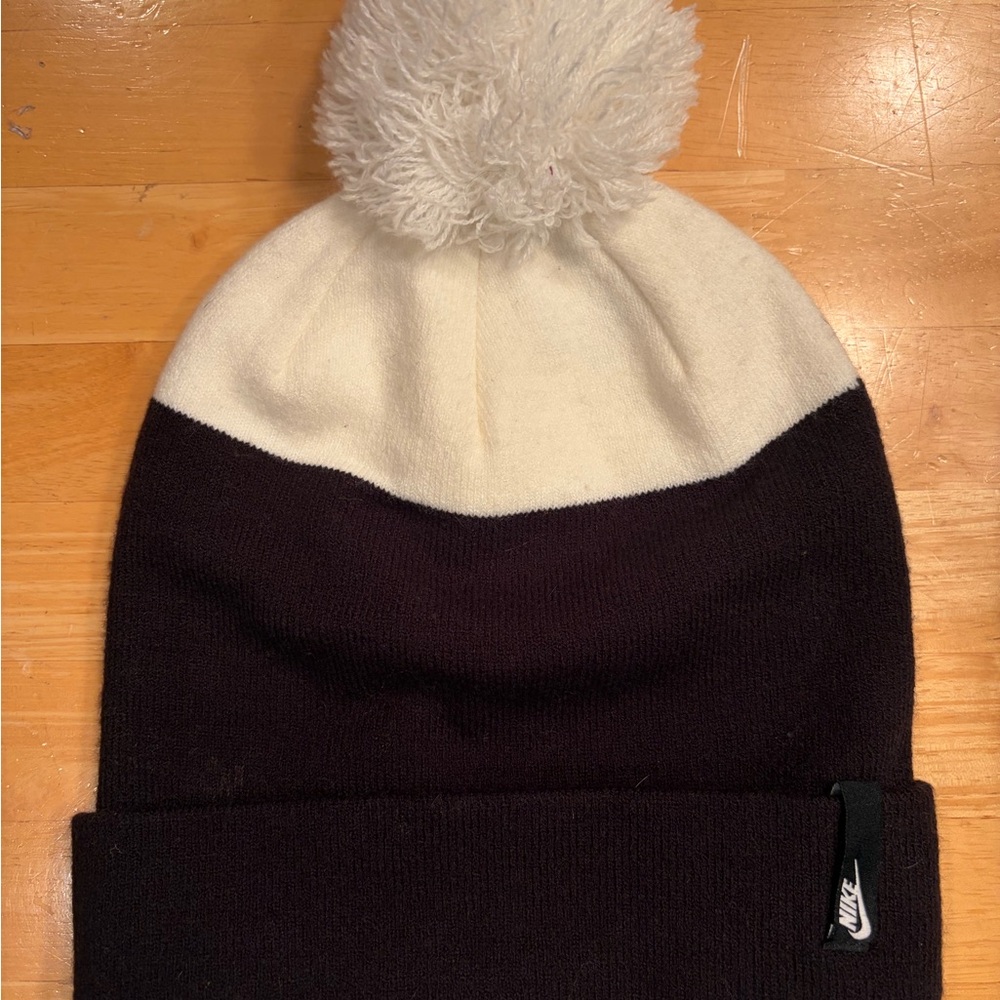 Nike Black and White Beanie with Pom-Pom